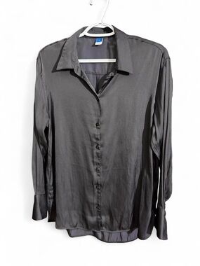 Old Navy Black Silky Button Up Blouse Size Small
